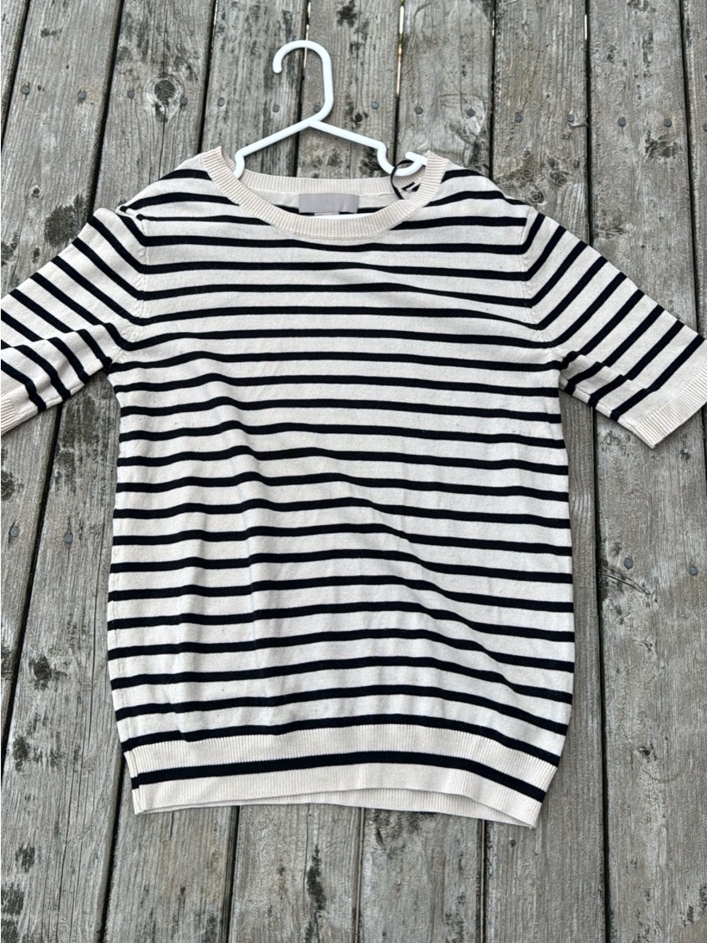 H&M Cream & Black Striped Short-Sleeve Knit Top